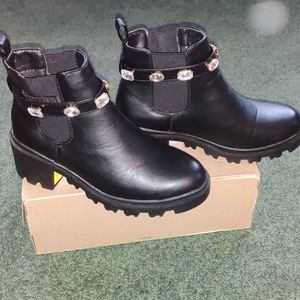 Black boots with removable rhinstone strap